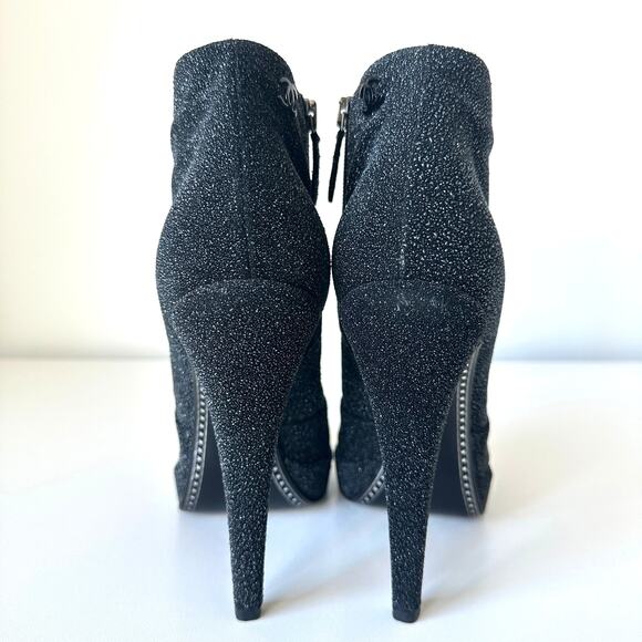 Chanel Black CC Sparkle Glitter Cap Toe Platform Short Boots IT 39 - Picture 11 of 15